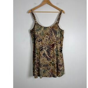 Tropical Boho It Figures Womens 22W Swim Dress Brown Floral Slender Thigh A50857